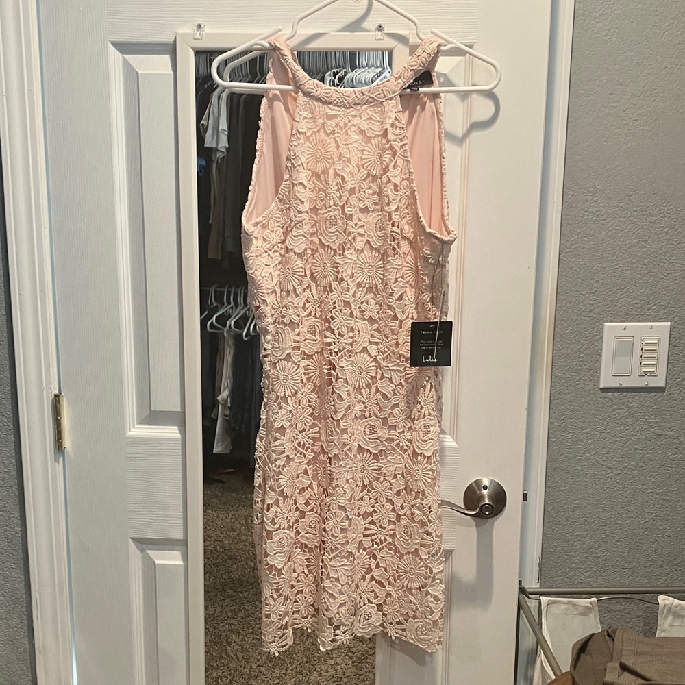 Lulu's Floral Lace Mini Dress in Blush NWT